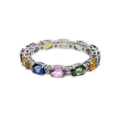 Gilded Lane 14K Gold 4x3mm Multi-Sapphire & Diamond Eternity Band Ring