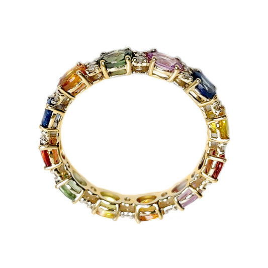 Gilded Lane 14K Gold 4x3mm Multi-Sapphire & Diamond Eternity Band Ring