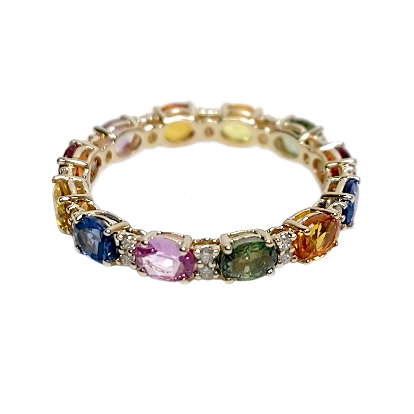 Gilded Lane 14K Gold 4x3mm Multi-Sapphire & Diamond Eternity Band Ring