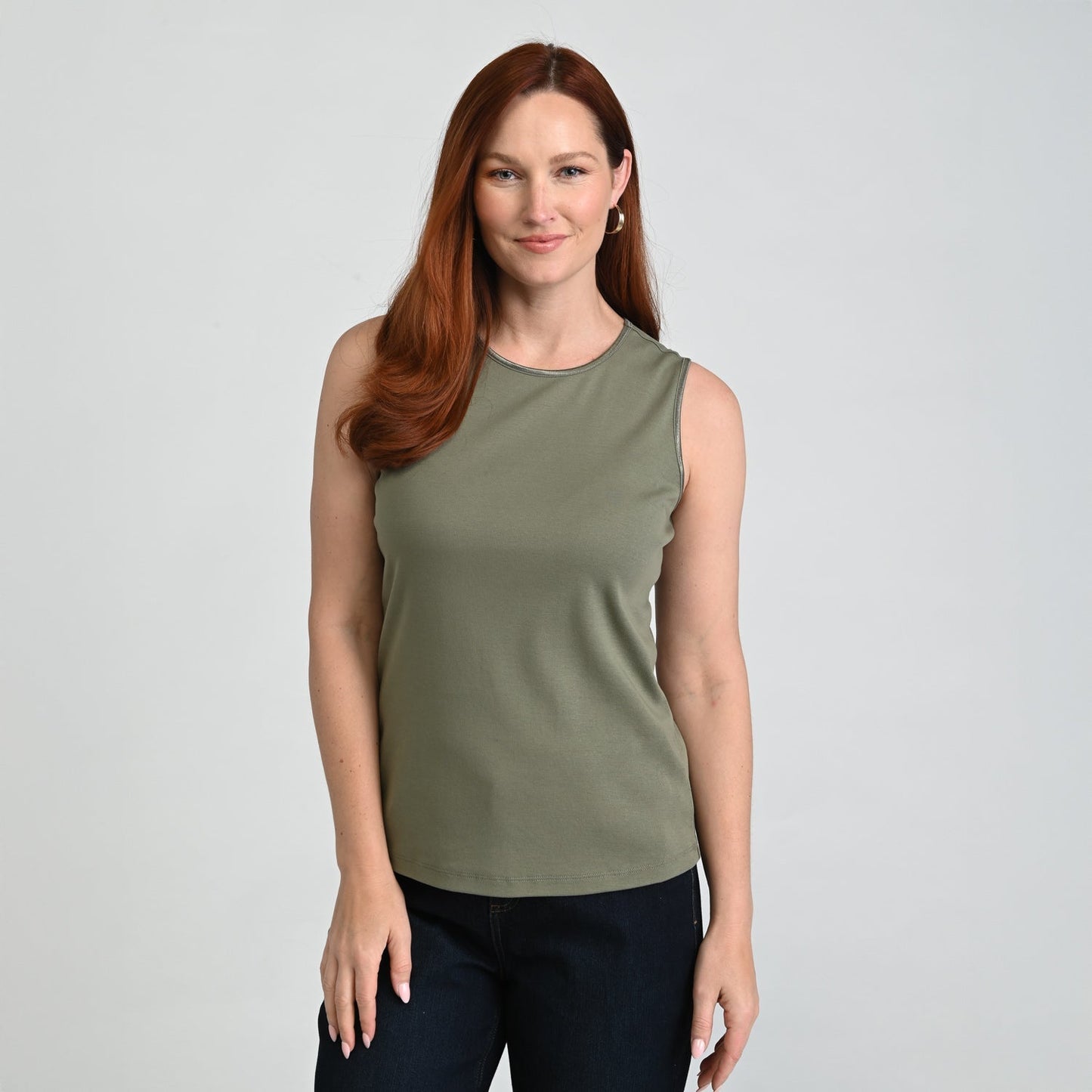 Christopher & Banks Women's Plus Size Sleeveless Crew Neck Satin Trim Perfect Tank