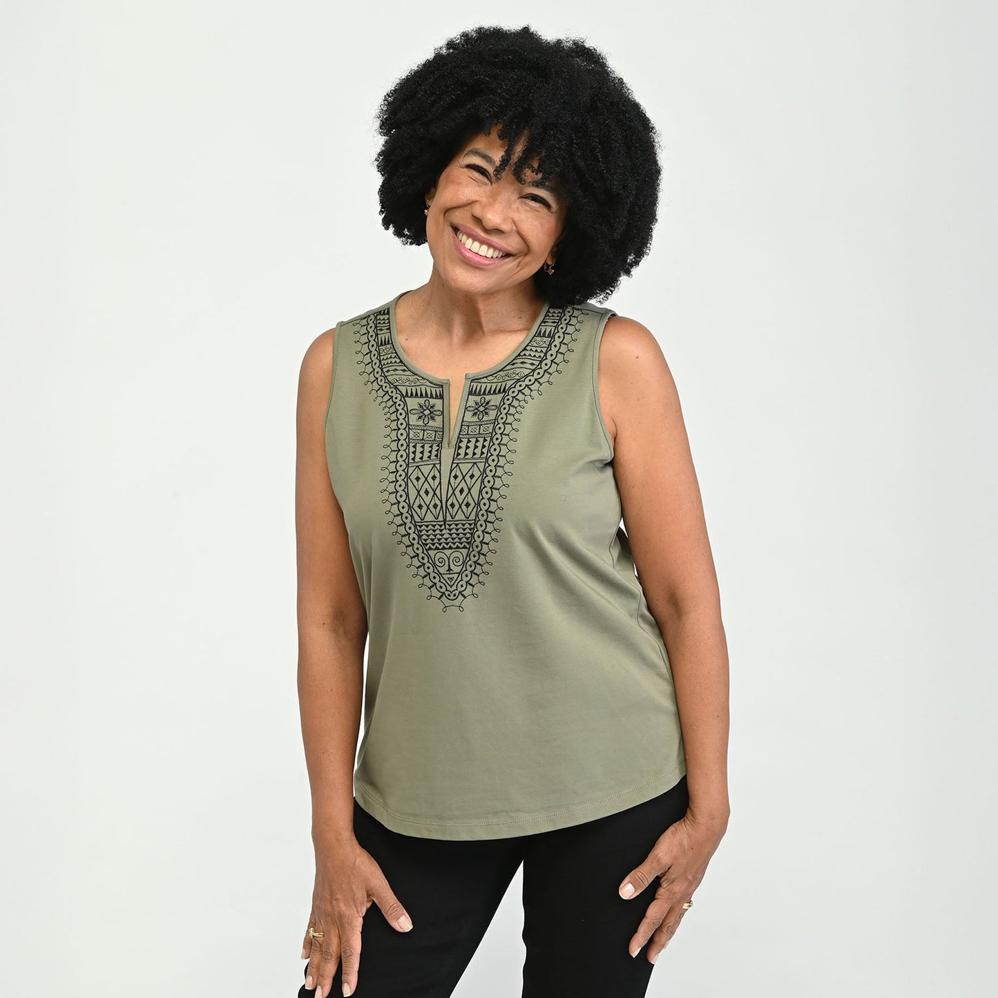Christopher & Banks Embroidered Yoke Sleeveless Top