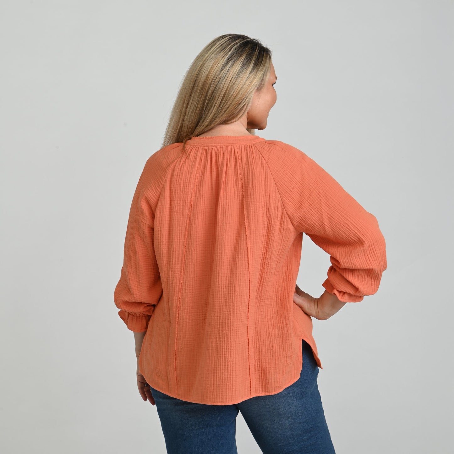 Christopher & Banks Raw Edge Y Neck Button Front Shirt