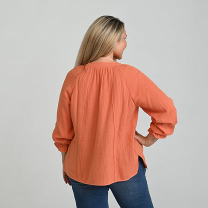 Christopher & Banks Raw Edge Y Neck Button Front Shirt