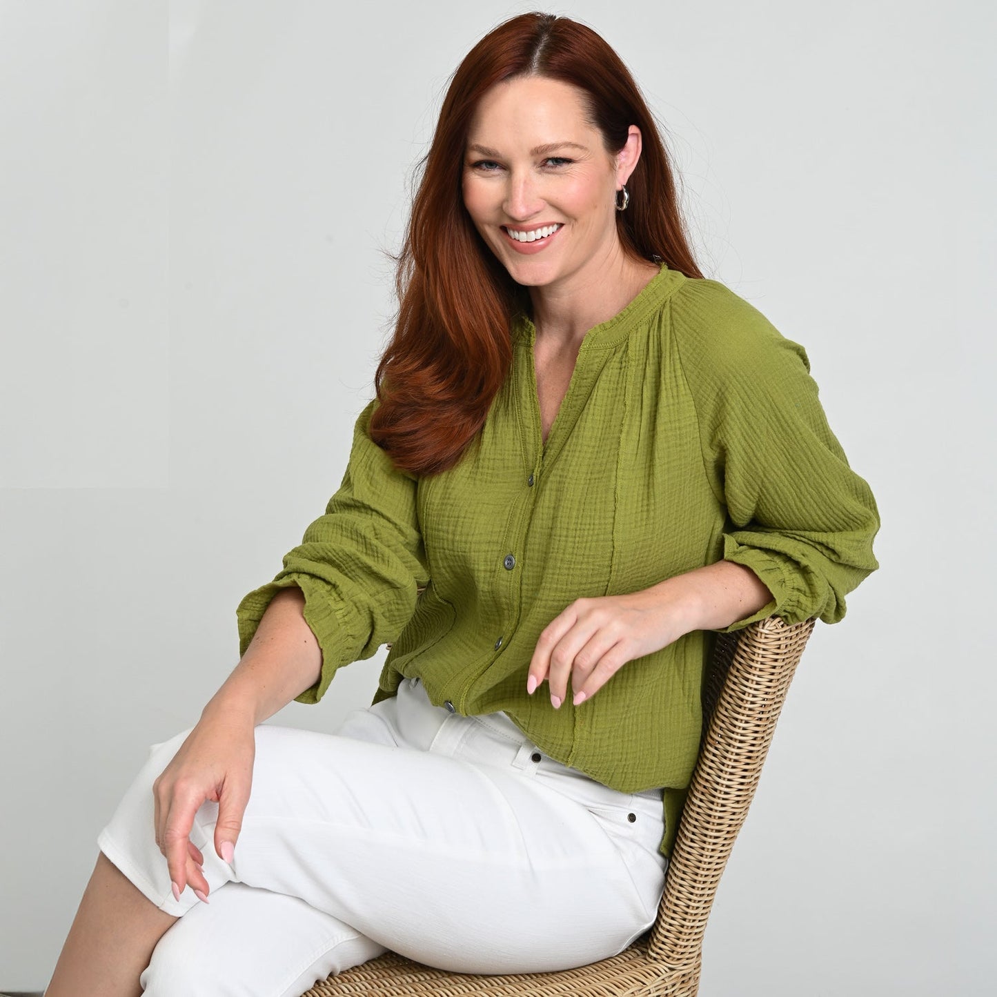 Christopher & Banks Raw Edge Y Neck Button Front Shirt