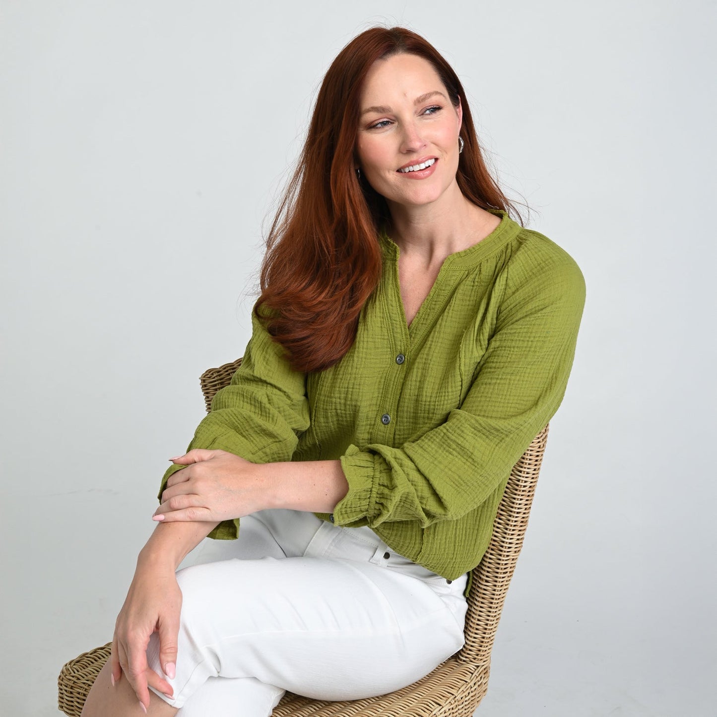 Christopher & Banks Raw Edge Y Neck Button Front Shirt