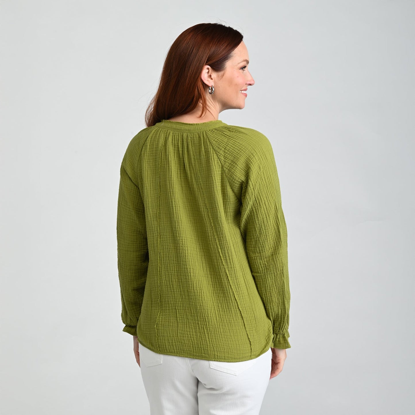 Christopher & Banks Raw Edge Y Neck Button Front Shirt