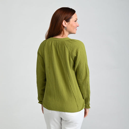 Christopher & Banks Raw Edge Y Neck Button Front Shirt