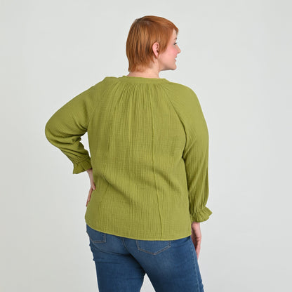 Christopher & Banks Raw Edge Y Neck Button Front Shirt