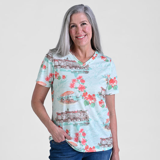 Christopher & Banks Scenic Print V-Neck Tee