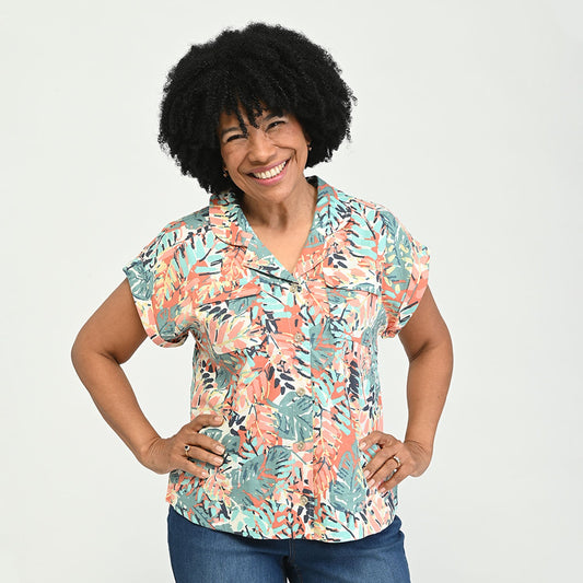 Christopher & Banks Button Front Linen Blend Short Sleeve Shirt