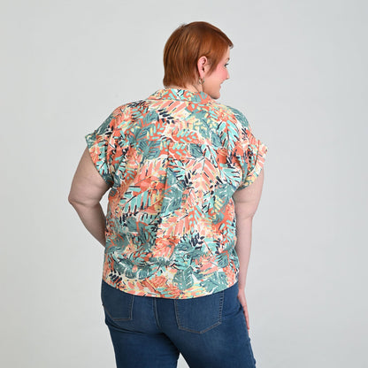 Christopher & Banks Button Front Linen Blend Short Sleeve Shirt