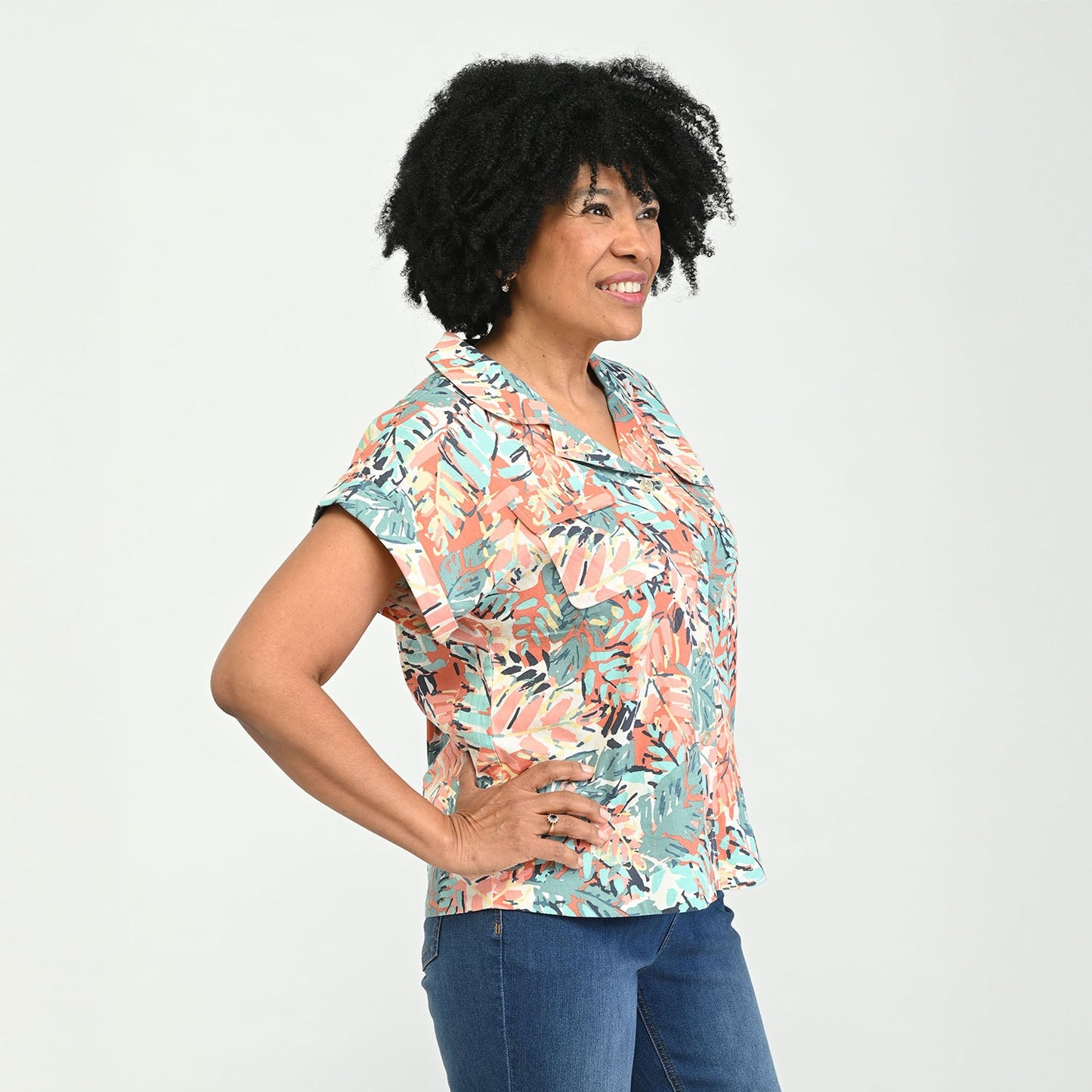 Christopher & Banks Button Front Linen Blend Short Sleeve Shirt
