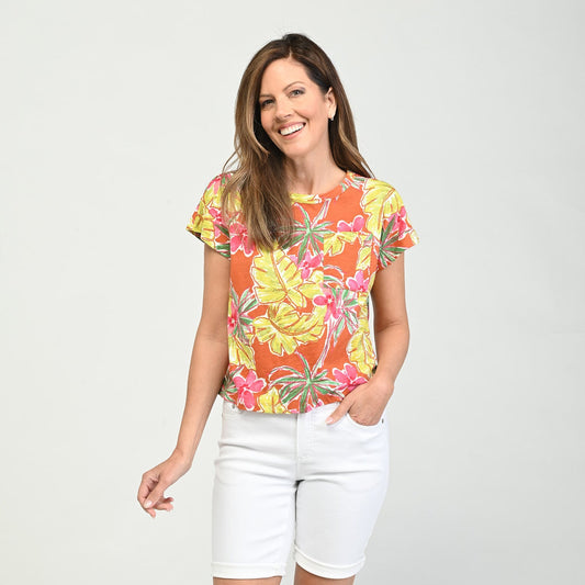 Christopher & Banks Tropical Print Dolman Sleeve Tee