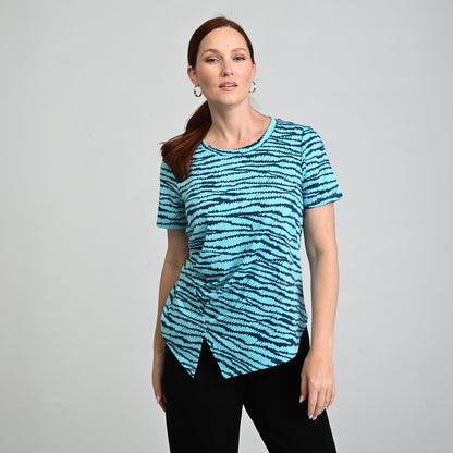 Christopher & Banks Relaxed Restyled Abstract Print Ruched Short Sleeve Tee
