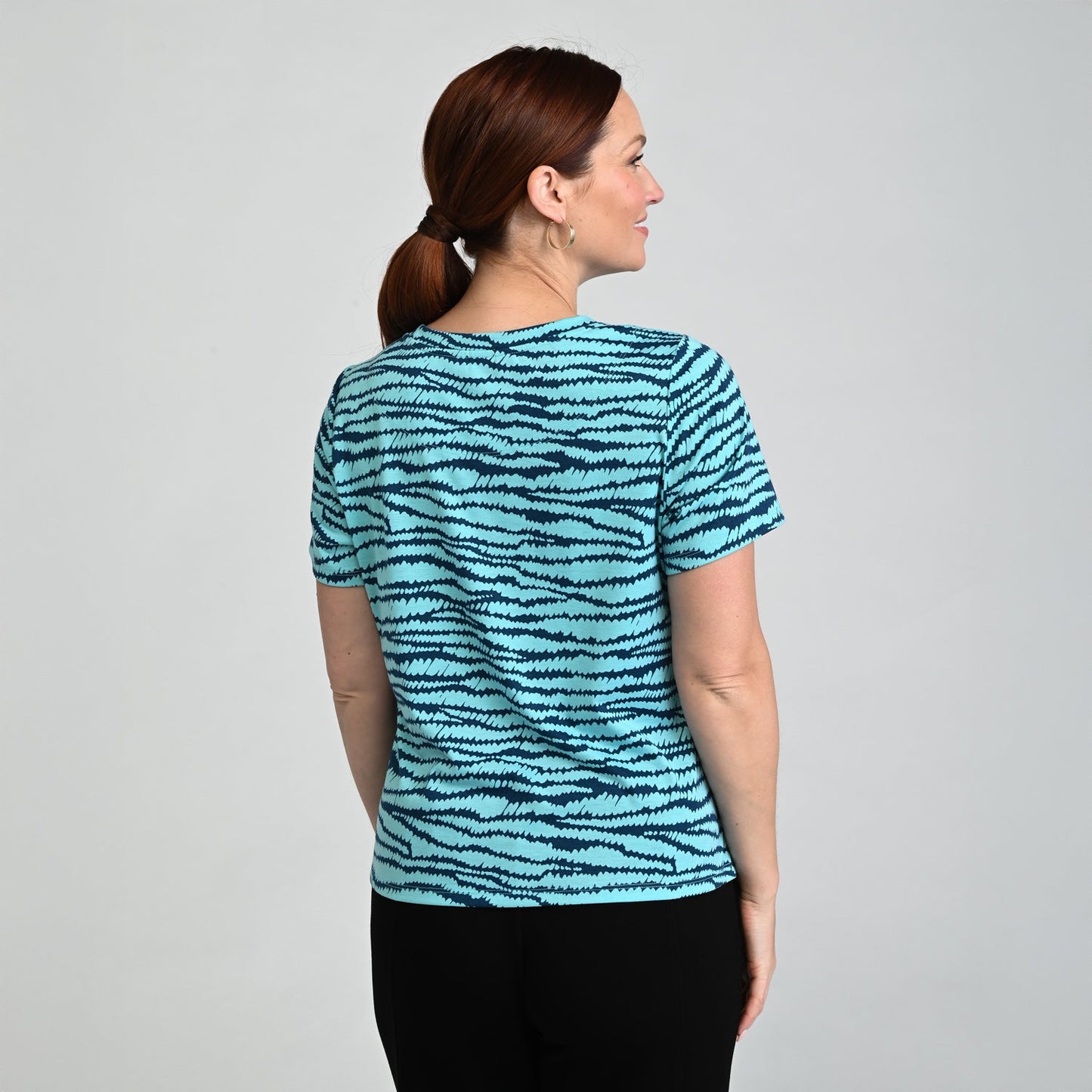 Christopher & Banks Relaxed Restyled Abstract Print Ruched Short Sleeve Tee