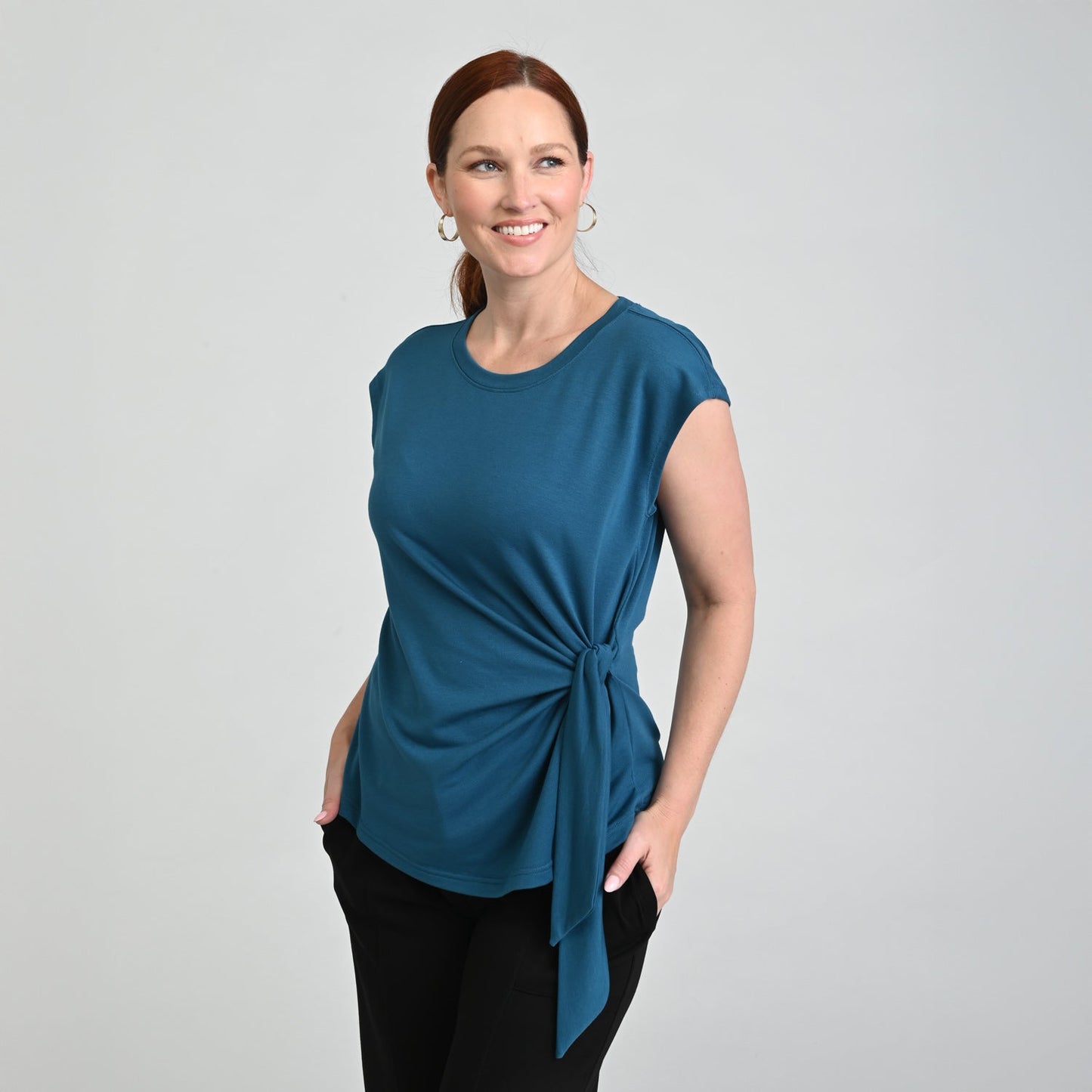 Christopher & Banks Relaxed Restyled Tie Waist Cap Sleeve Tee
