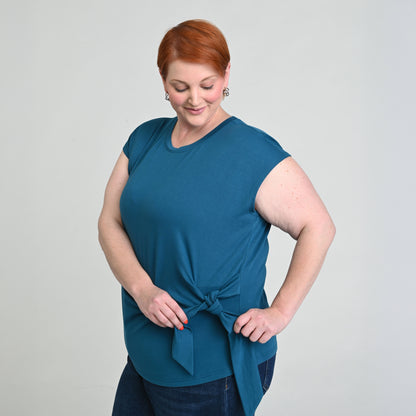 Christopher & Banks Relaxed Restyled Tie Waist Cap Sleeve Tee
