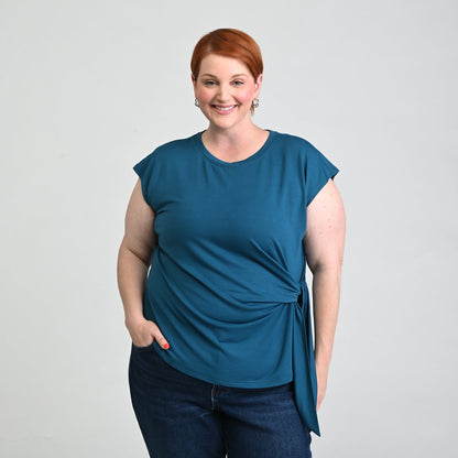 Christopher & Banks Relaxed Restyled Tie Waist Cap Sleeve Tee