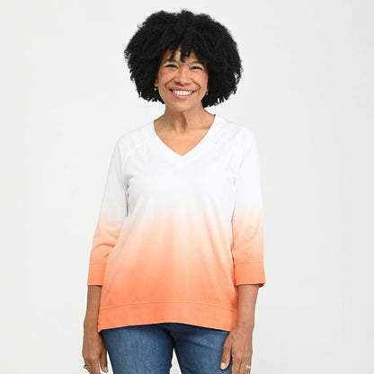 Christopher & Banks Relaxed Restyled Dip Dye 3/4 Sleeve Tee