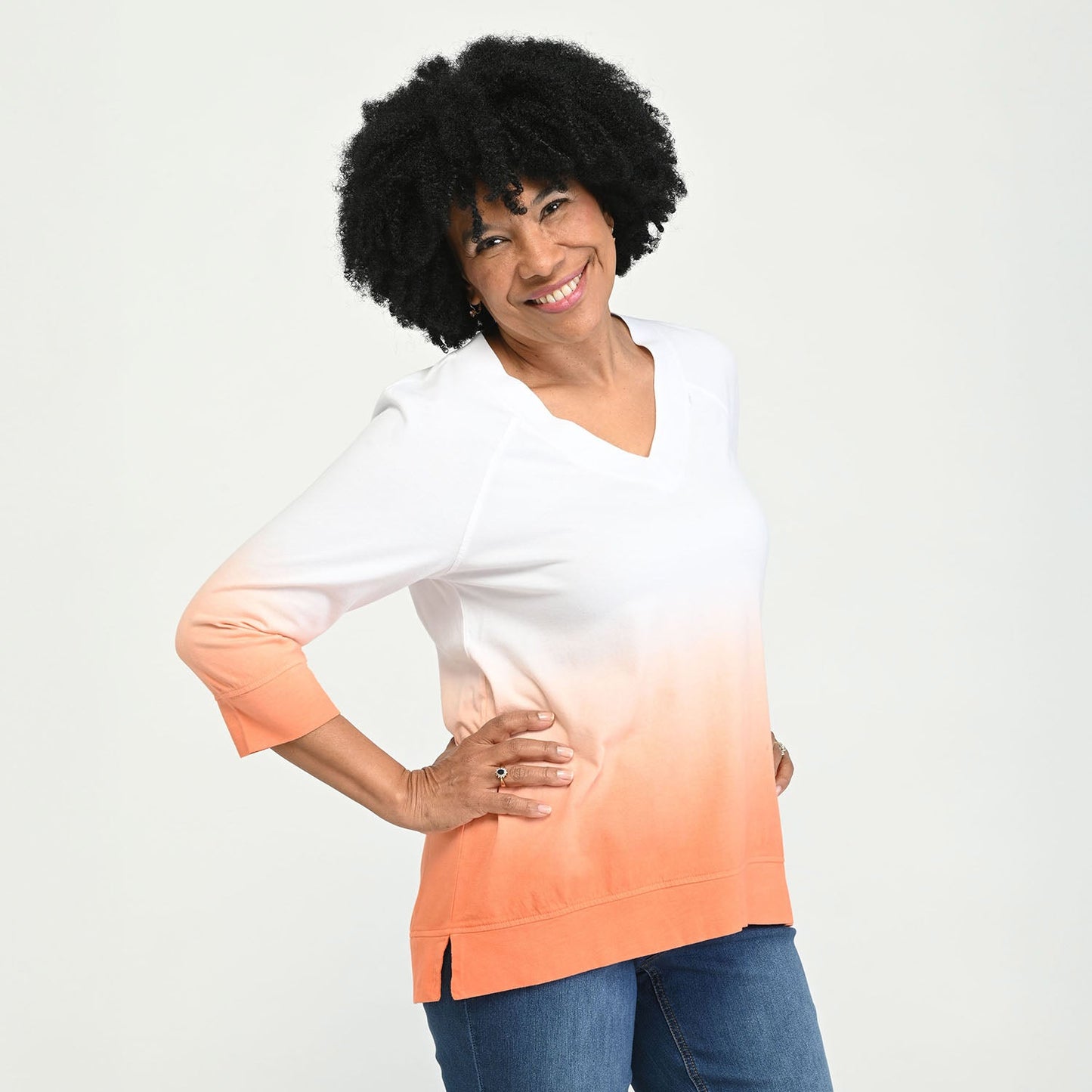 Christopher & Banks Relaxed Restyled Dip Dye 3/4 Sleeve Tee