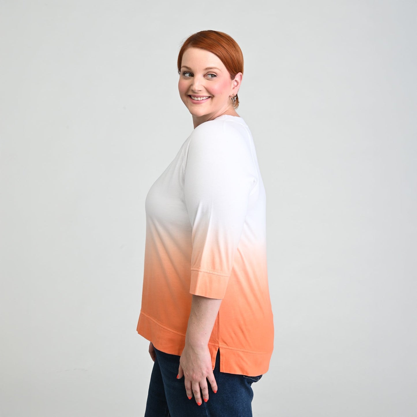 Christopher & Banks Relaxed Restyled Dip Dye 3/4 Sleeve Tee