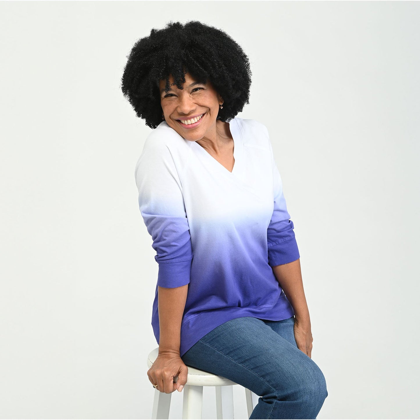 Christopher & Banks Relaxed Restyled Dip Dye 3/4 Sleeve Tee