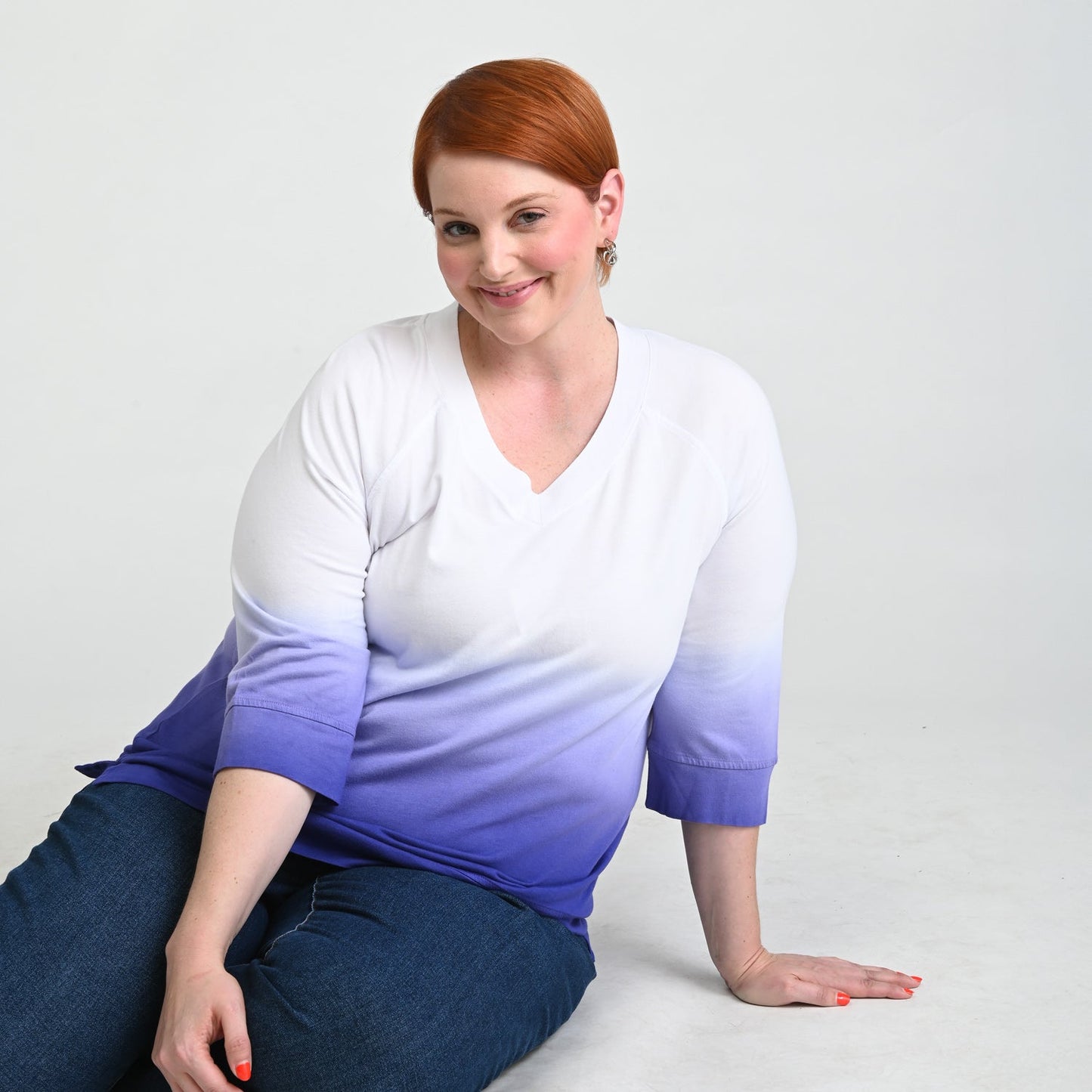 Christopher & Banks Relaxed Restyled Dip Dye 3/4 Sleeve Tee