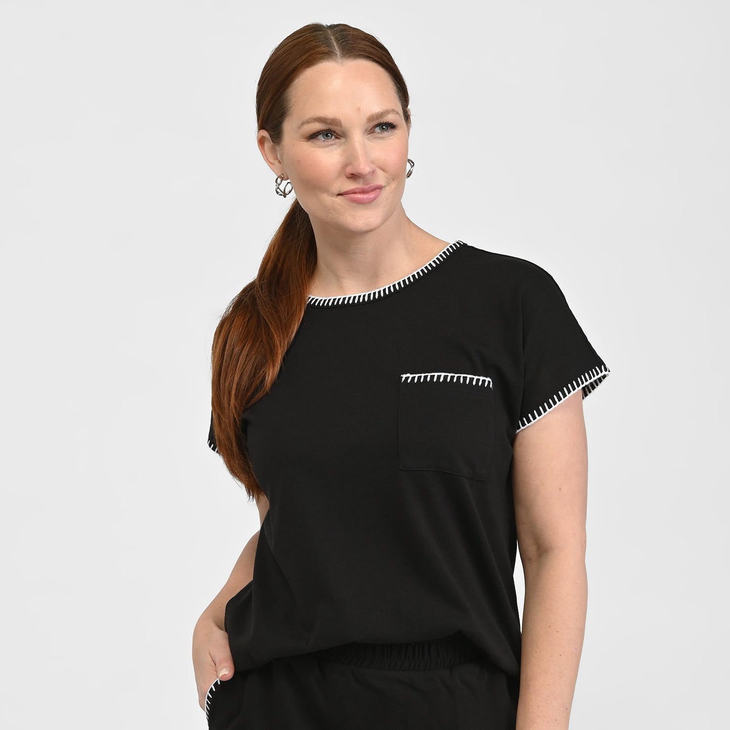 Christopher & Banks Relaxed Restyled Whip Stitch Dolman Sleeve Tee