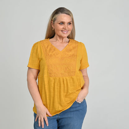 Christopher & Banks Embroidered Short Sleeve Top