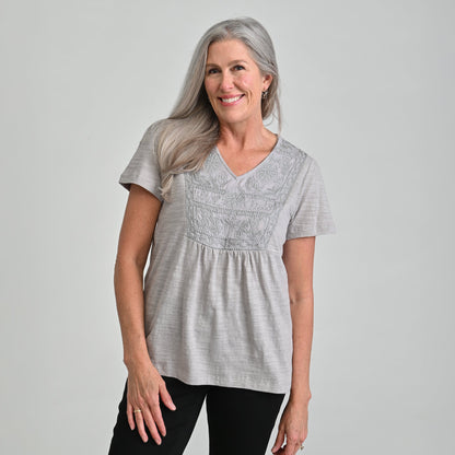 Christopher & Banks Embroidered Short Sleeve Top