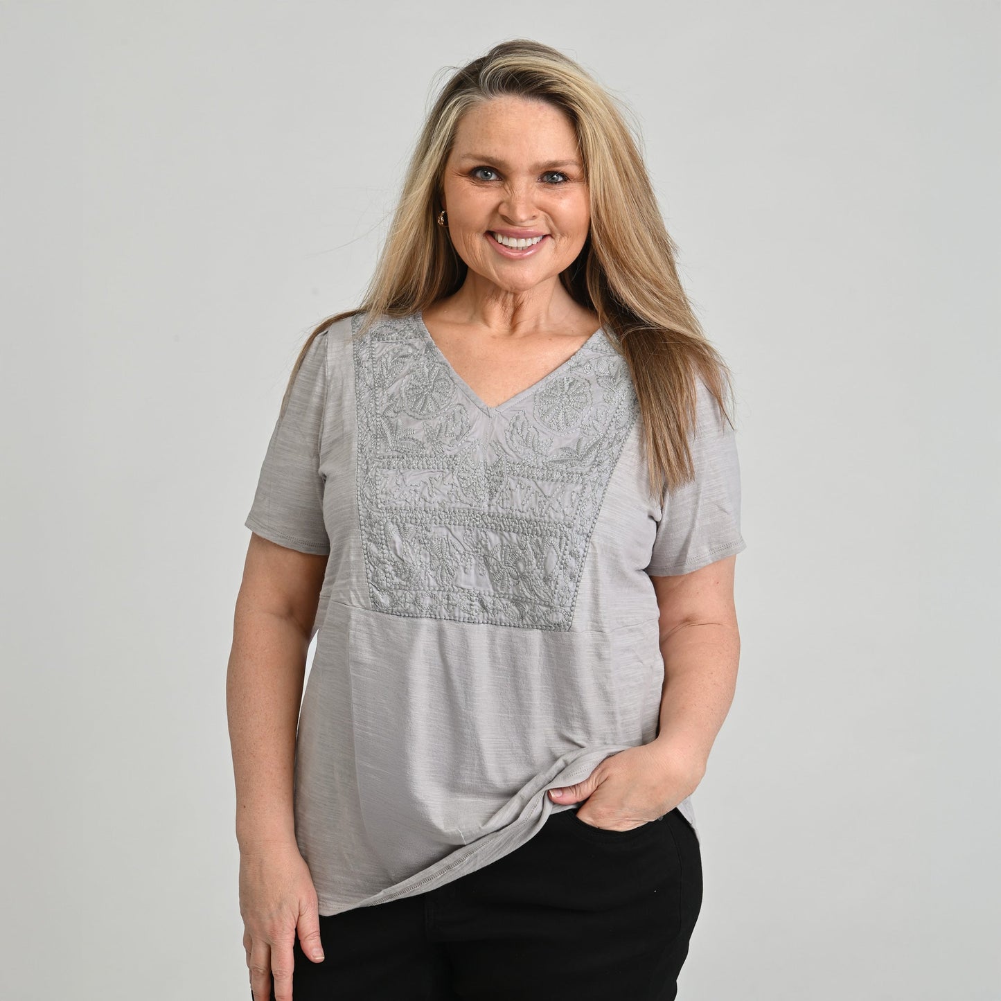 Christopher & Banks Embroidered Short Sleeve Top