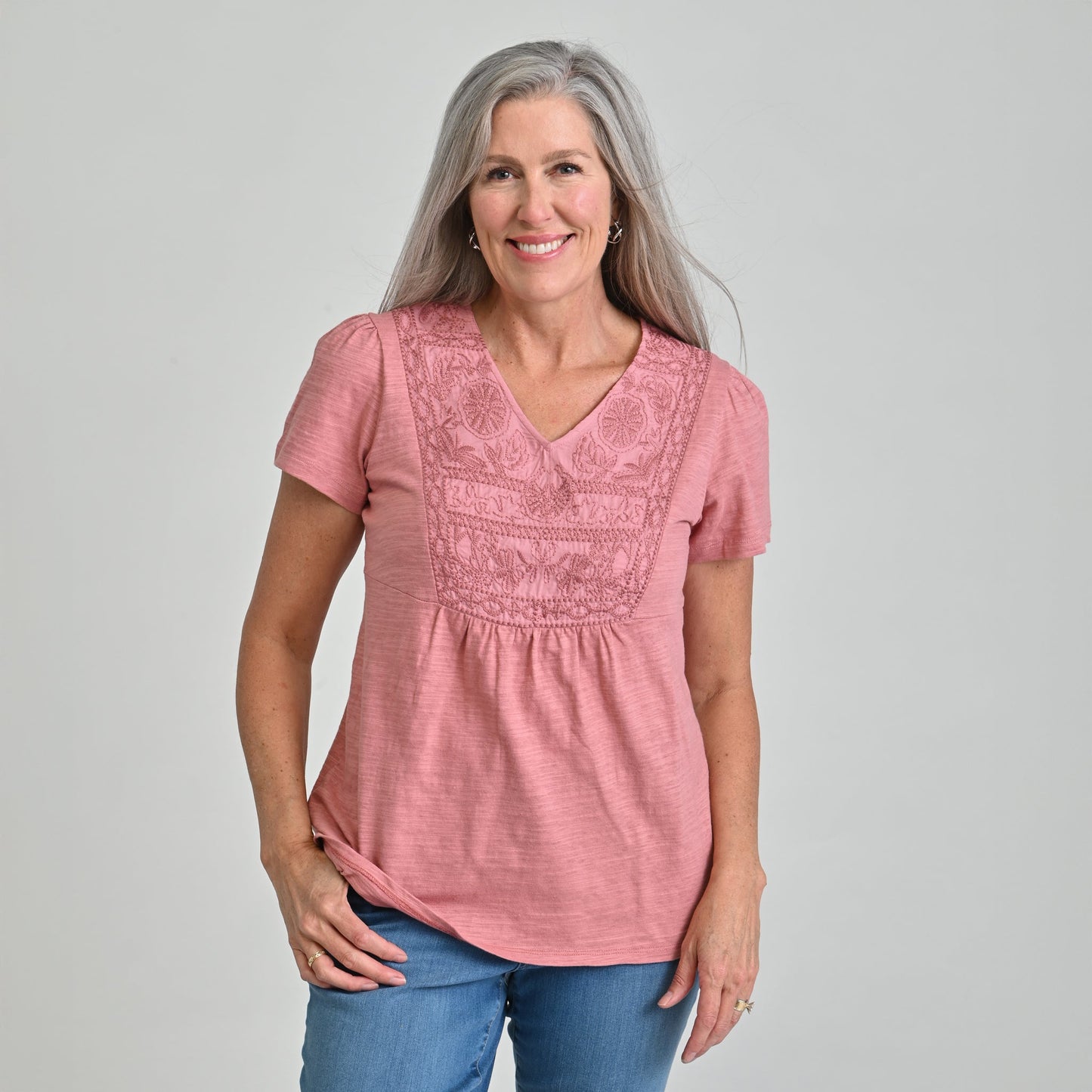 Christopher & Banks Embroidered Short Sleeve Top