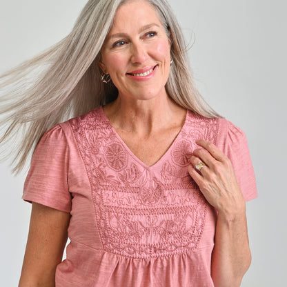 Christopher & Banks Embroidered Short Sleeve Top