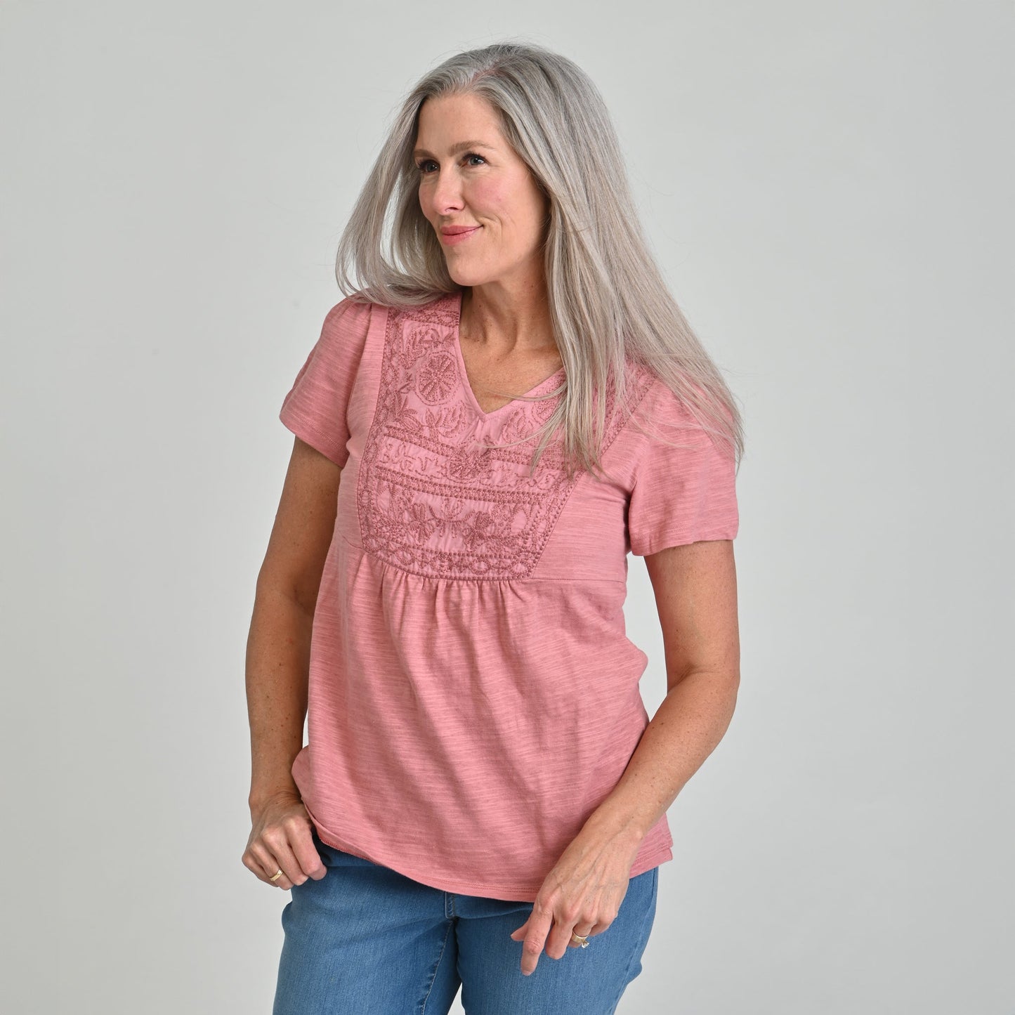 Christopher & Banks Embroidered Short Sleeve Top