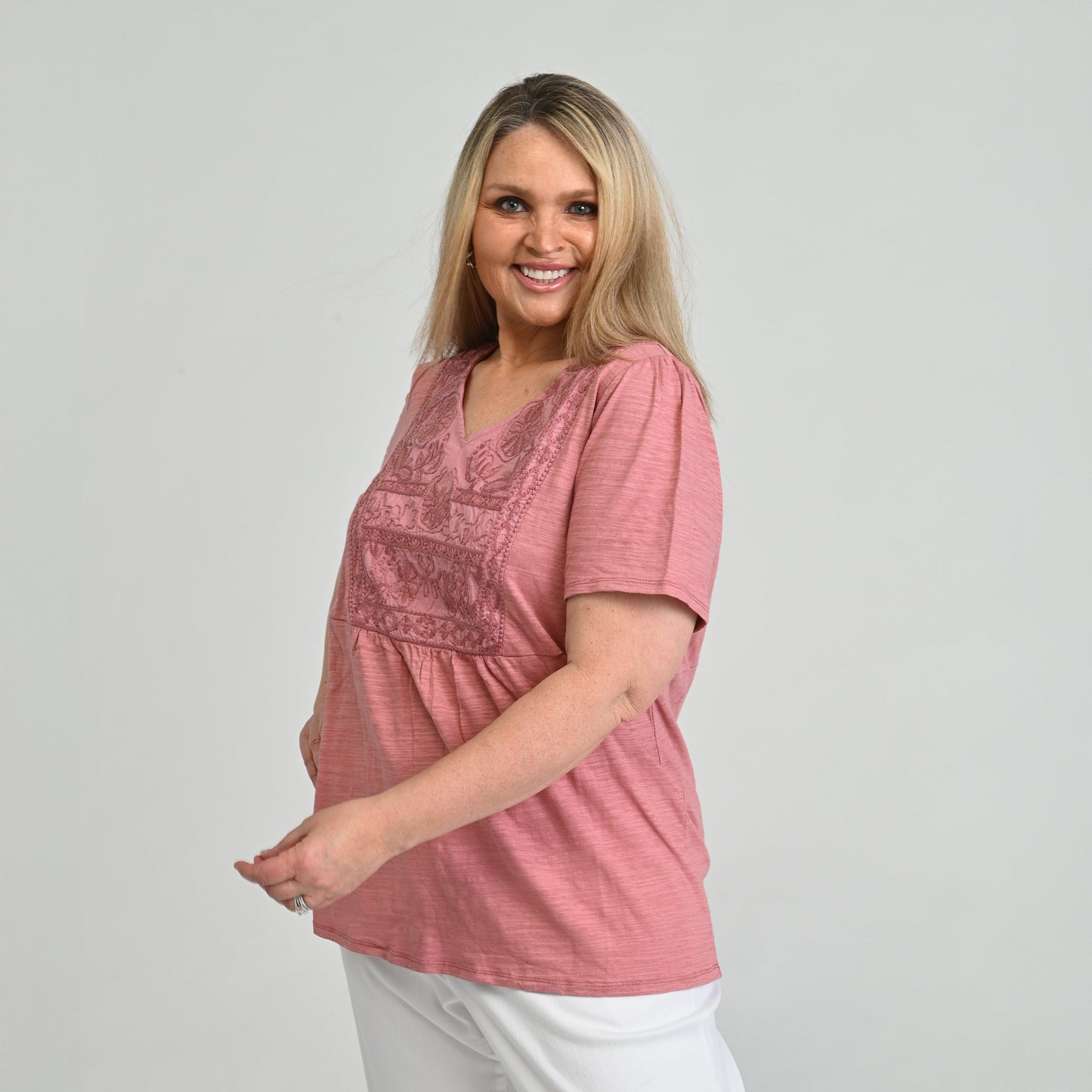 Christopher & Banks Embroidered Short Sleeve Top