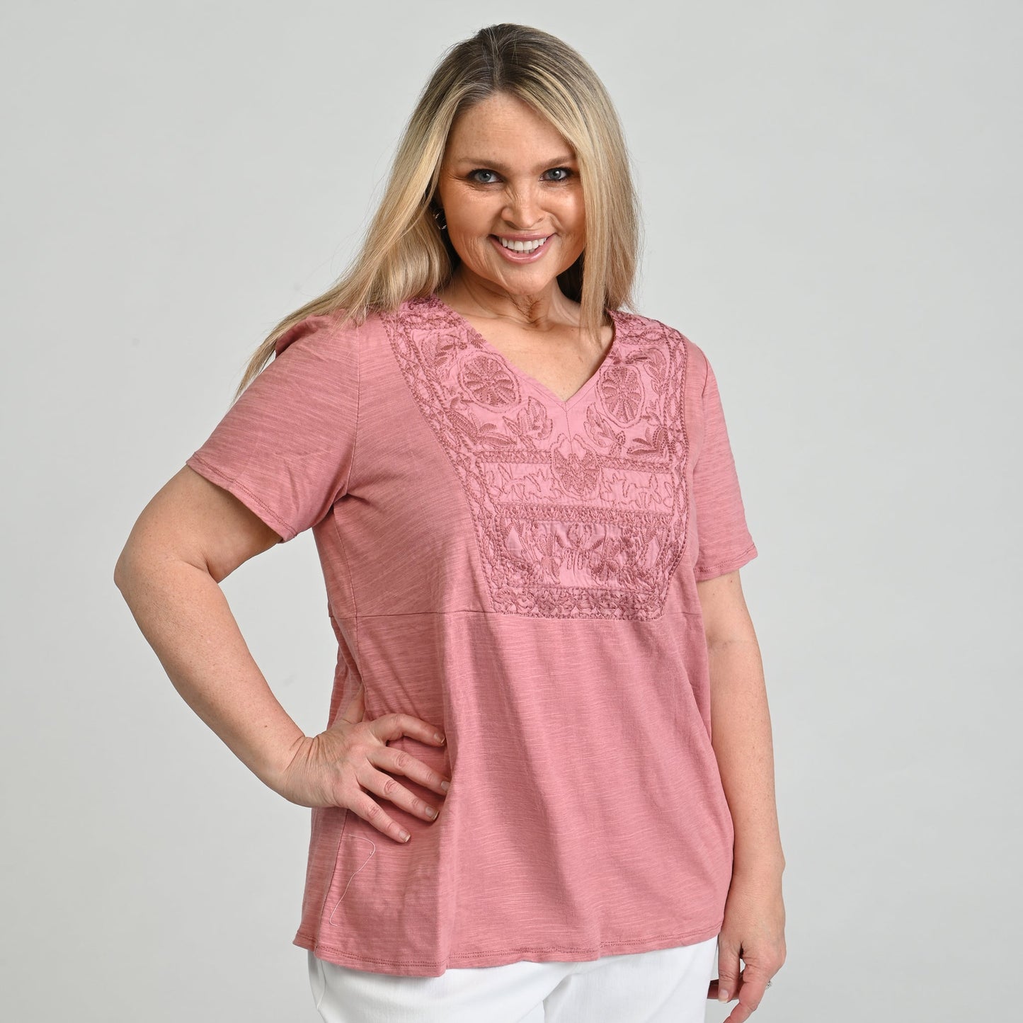 Christopher & Banks Embroidered Short Sleeve Top
