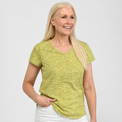 Christopher & Banks Printed V Neck Short Sleeve Burnout Tee