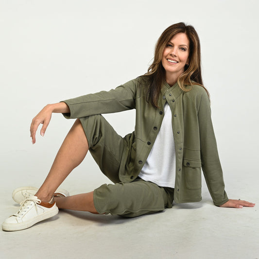 Christopher & Banks Relaxed Restyled French Terry Snap Front Jacket