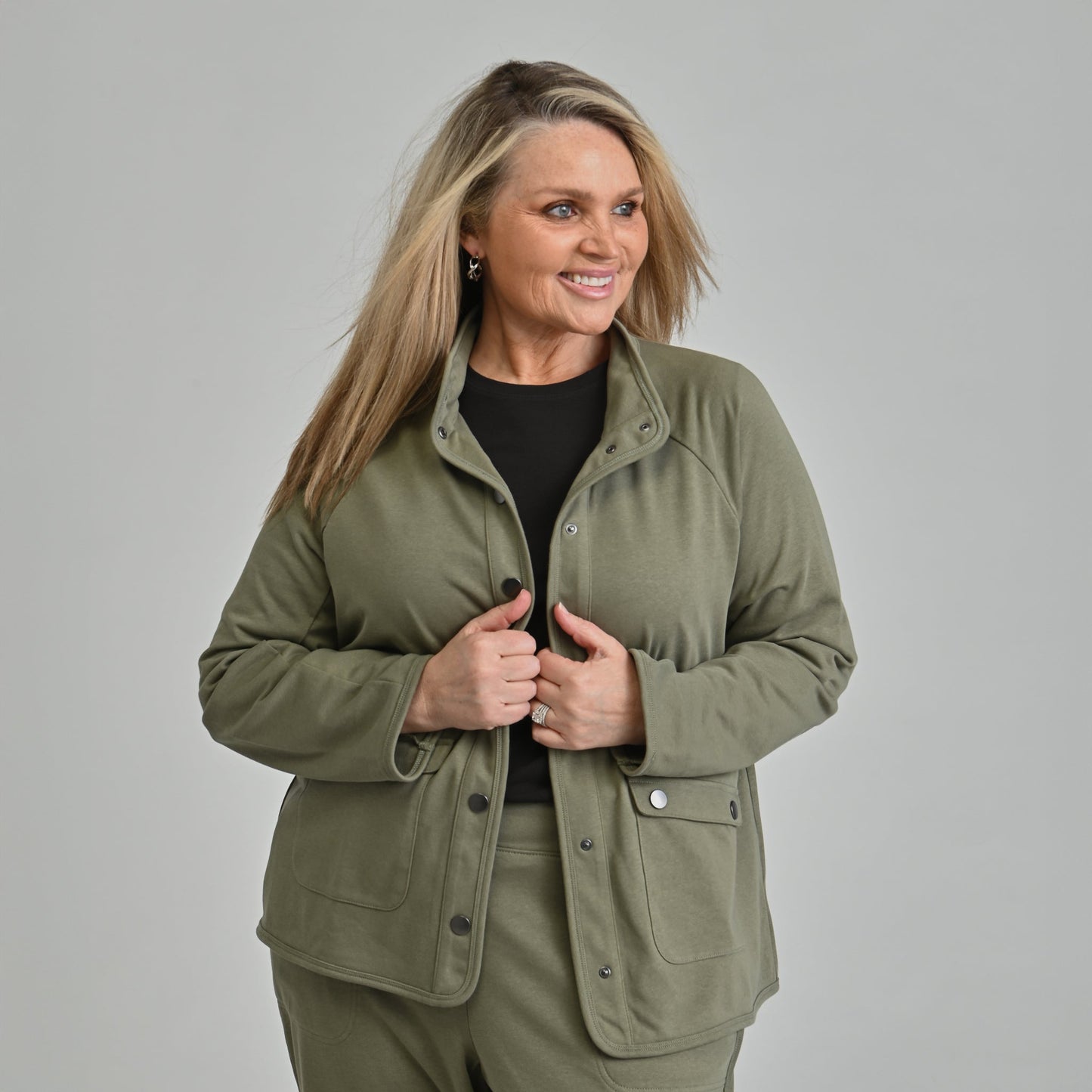 Christopher & Banks Relaxed Restyled French Terry Snap Front Jacket