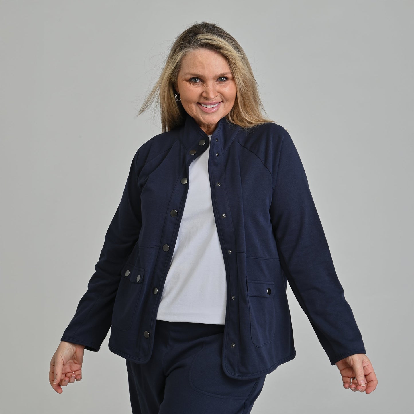 Christopher & Banks Relaxed Restyled French Terry Snap Front Jacket