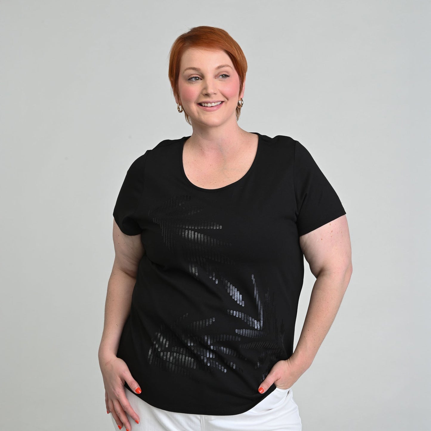 Christopher & Banks Sequined Palm Scoop Neck Tee