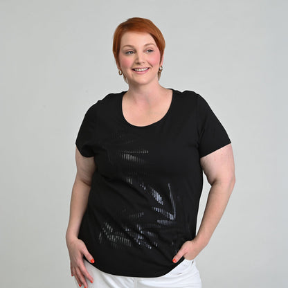 Christopher & Banks Sequined Palm Scoop Neck Tee