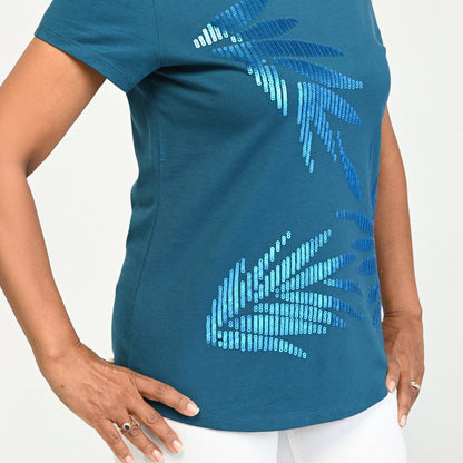 Christopher & Banks Sequined Palm Scoop Neck Tee
