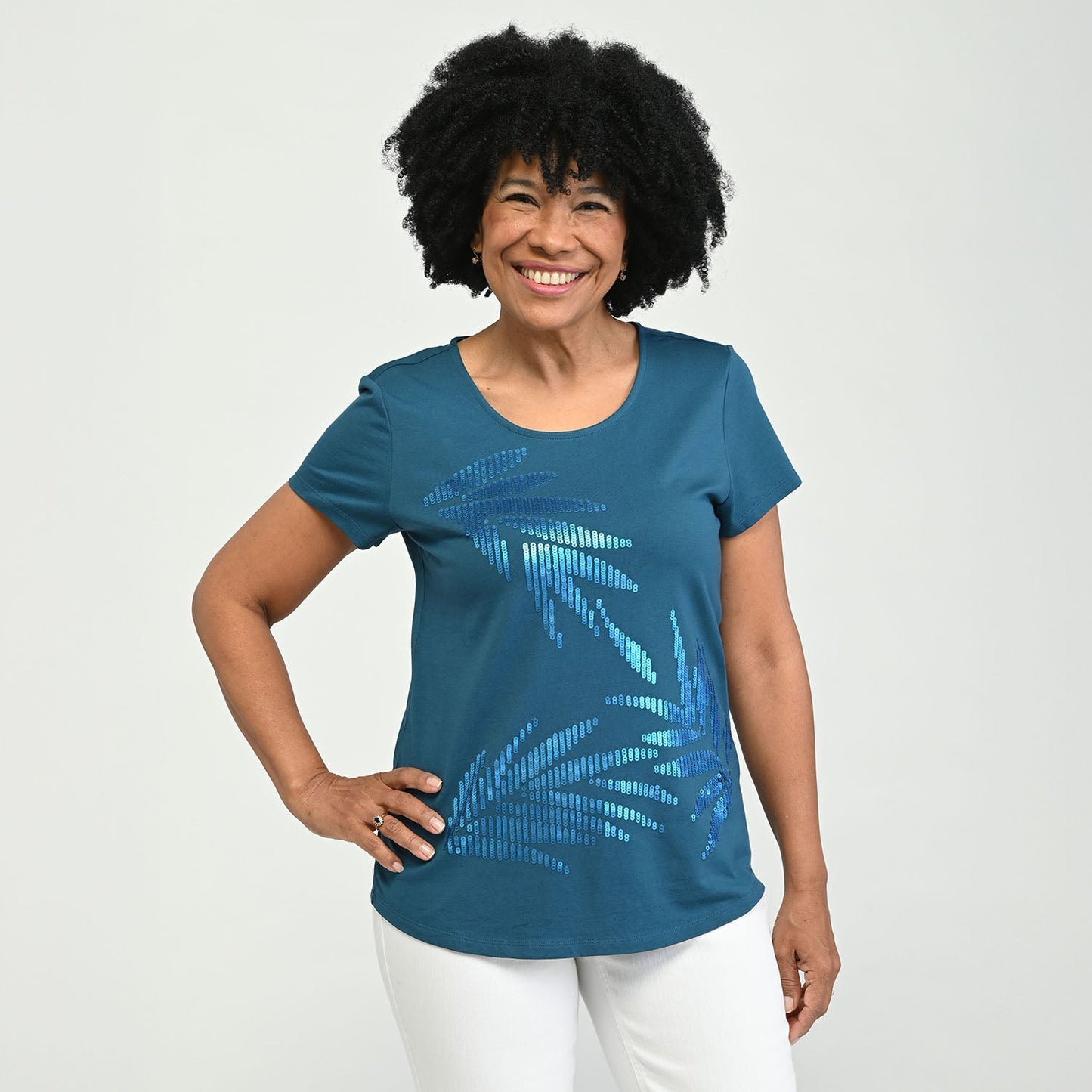 Christopher & Banks Sequined Palm Scoop Neck Tee