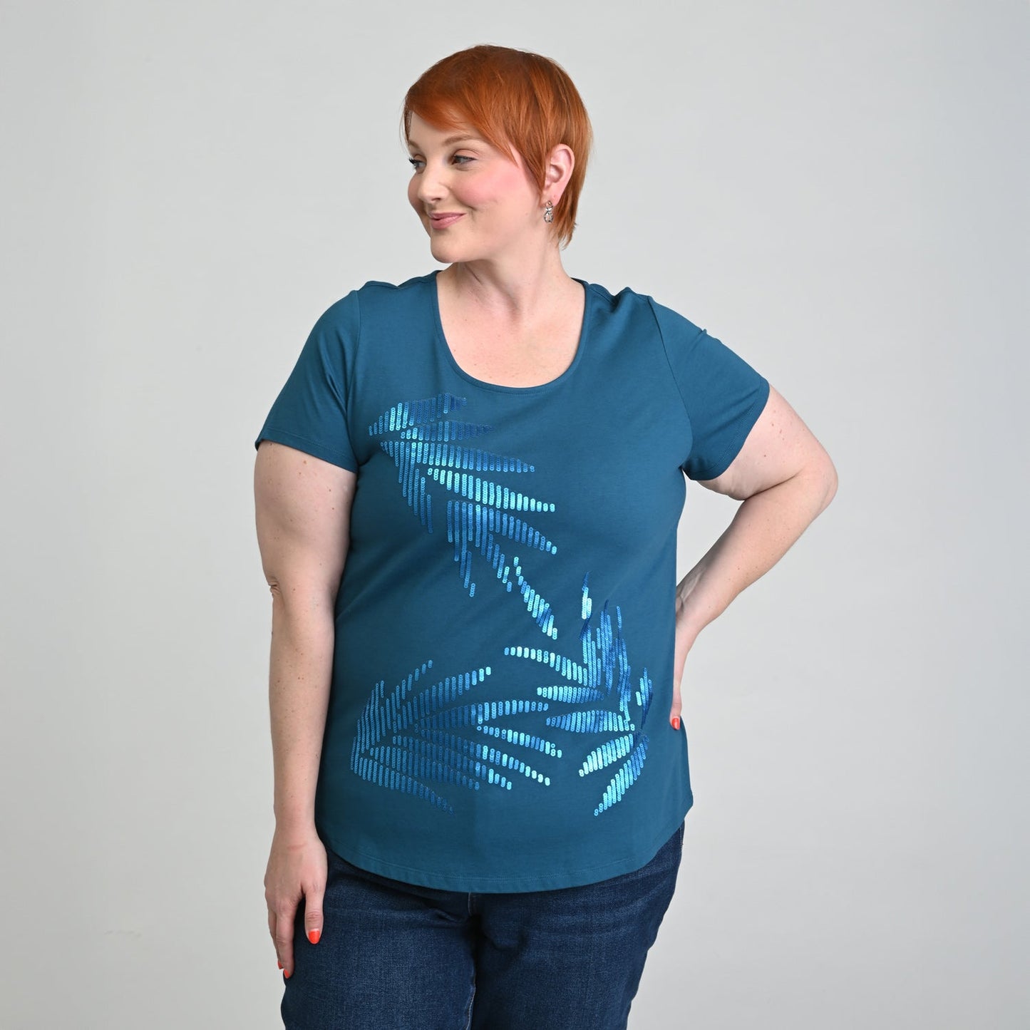 Christopher & Banks Sequined Palm Scoop Neck Tee