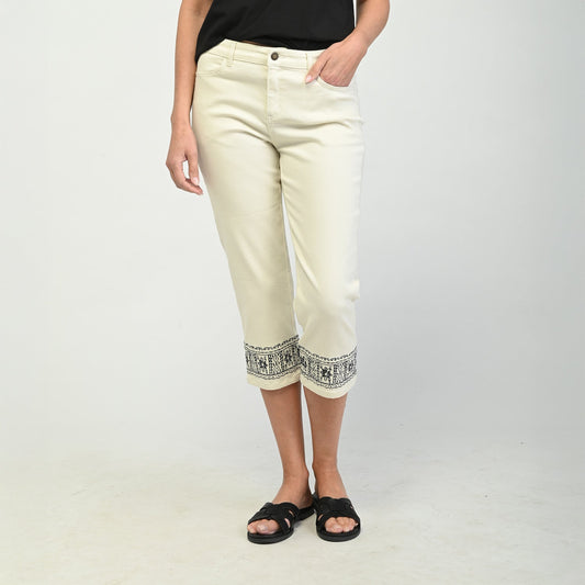 Christopher & Banks Embroidered Hem Relaxed Fit Denim Capri
