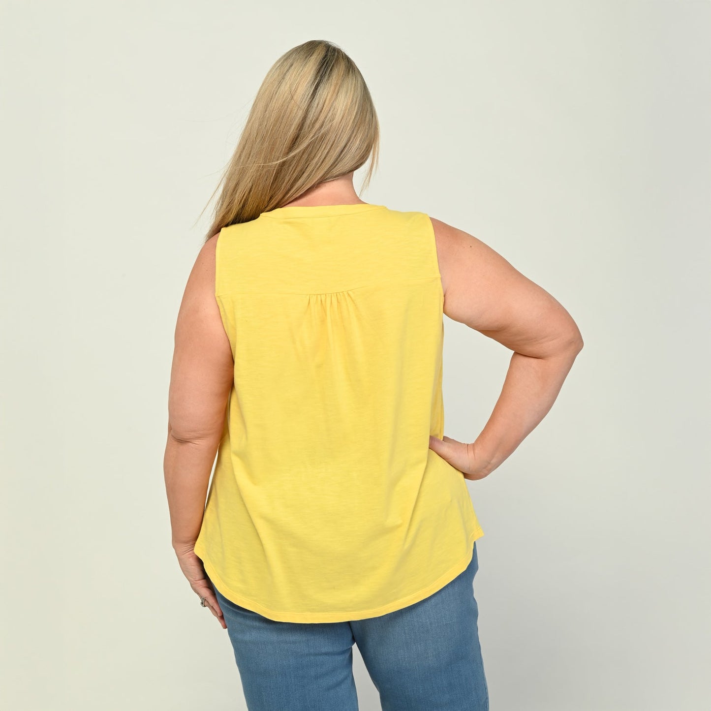 Christopher & Banks Pleated Yoke Y Neck Sleeveless Top