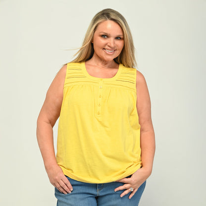 Christopher & Banks Pleated Yoke Y Neck Sleeveless Top