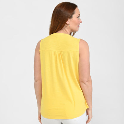 Christopher & Banks Pleated Yoke Y Neck Sleeveless Top