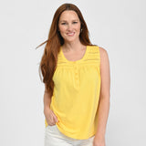 Christopher & Banks Pleated Yoke Y Neck Sleeveless Top